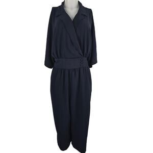 Eliza J Navy Blue Business Work Wear Faux Wrap Jumpsuit Women's 18